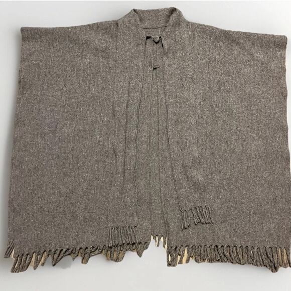 Vtg Beige Wool Blanket Poncho/Cape Fringe Attached Scarf OS Boho 60 70s Handmade - Picture 5 of 7